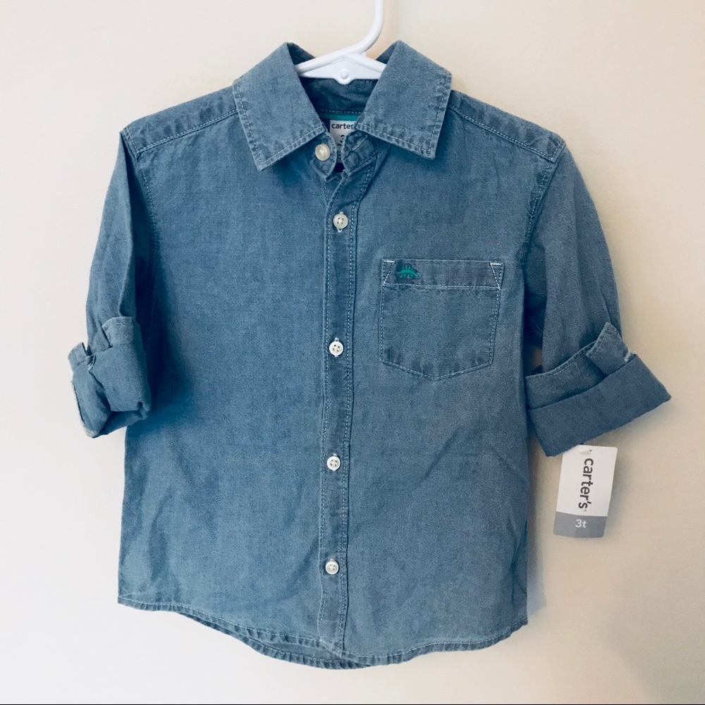 NWT 3T Carter’s Chambray Button front w/ dinosaur